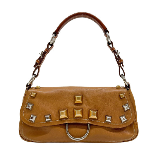 Borchie Studded Brown Leather Shoulder Bag
