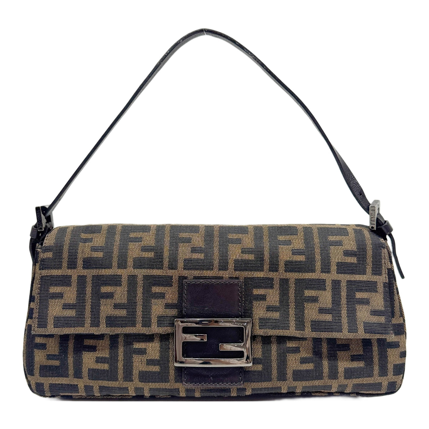 Baguette Zucca Brown Canvas Thin Belt Strap Shoulder Bag