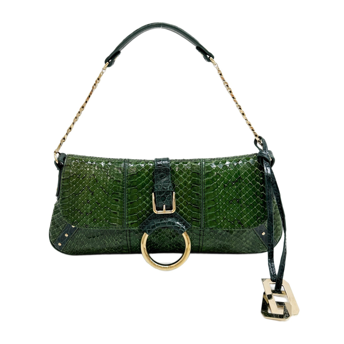 Green Python Embossed Leather Chain Shoulder Bag