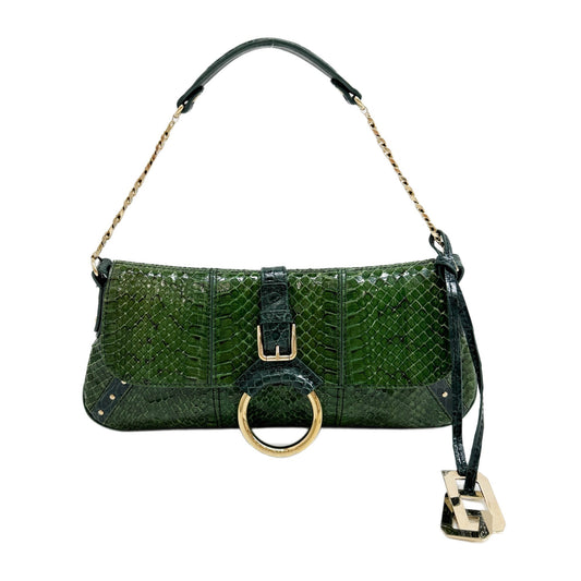 Green Python Embossed Leather Chain Shoulder Bag