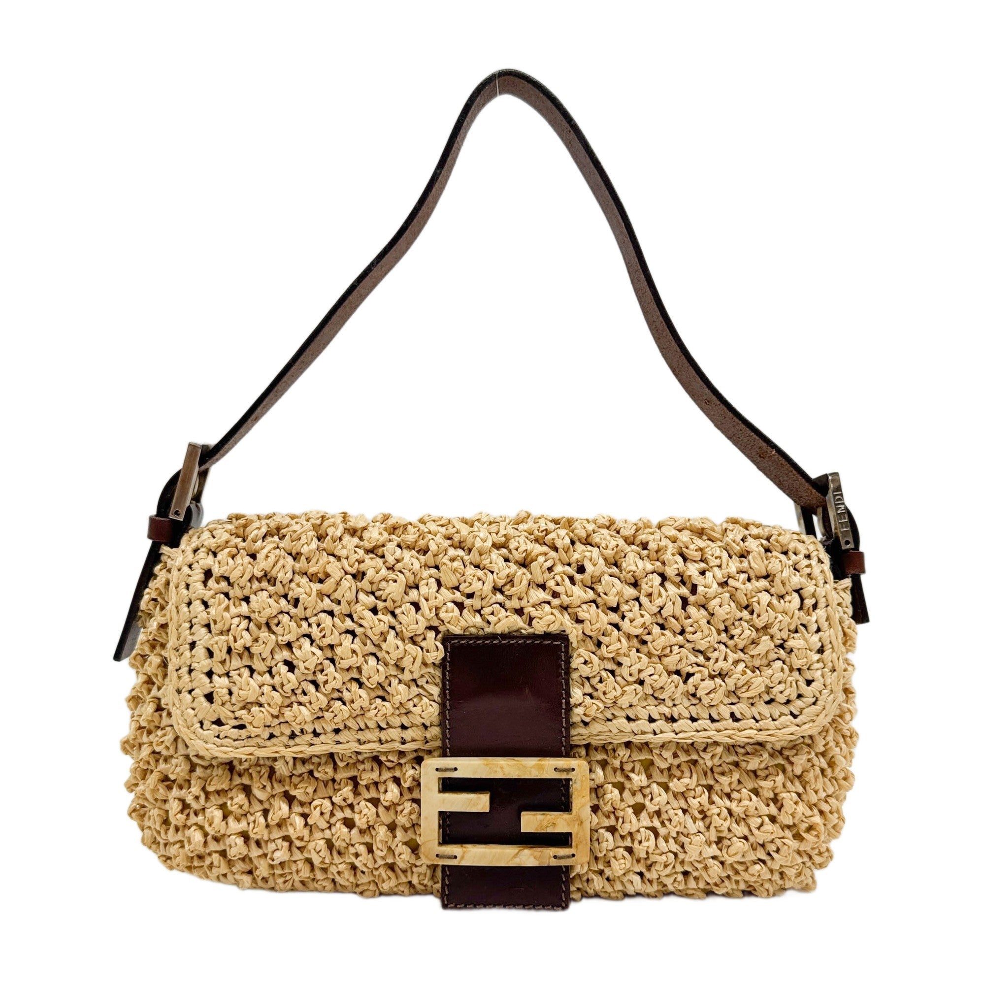 Baguette Light Brown Raffia Shoulder Bag
