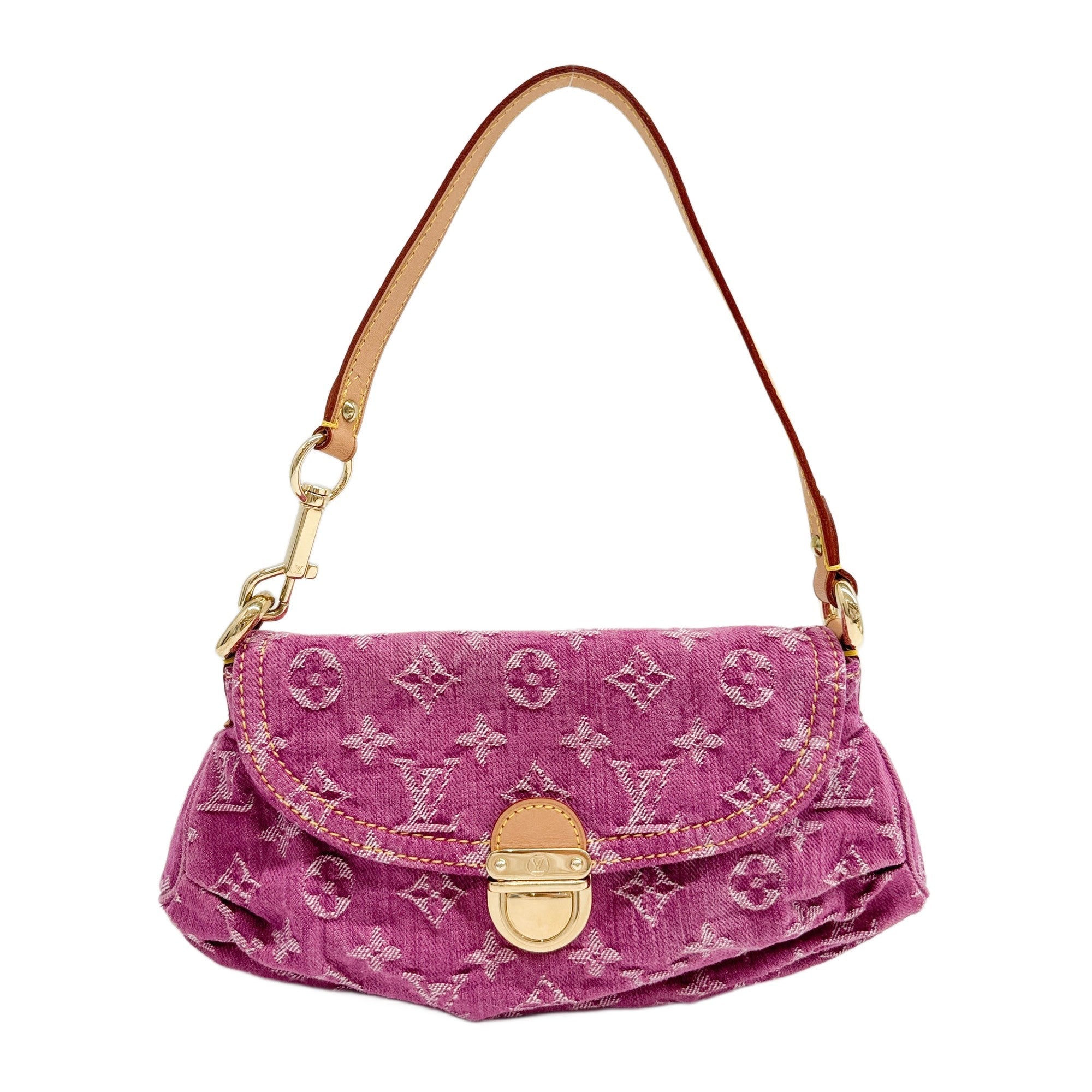 Pleaty Pink Monogram Denim Shoulder Bag