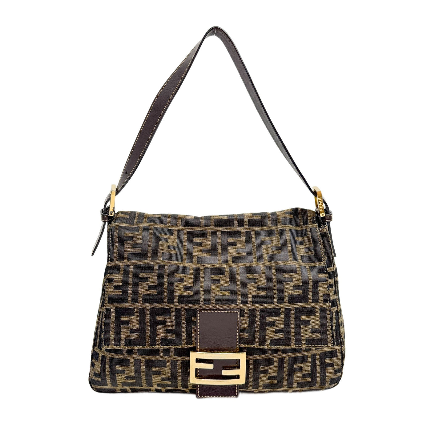 Mamma Baguette Brown Zucca Canvas Shoulder Bag