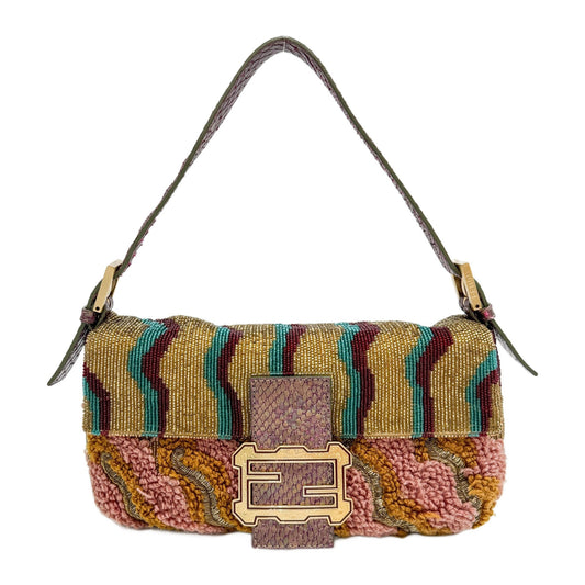 Baguette Wavy Embroidery Multicolor Beaded Shoulder Bag