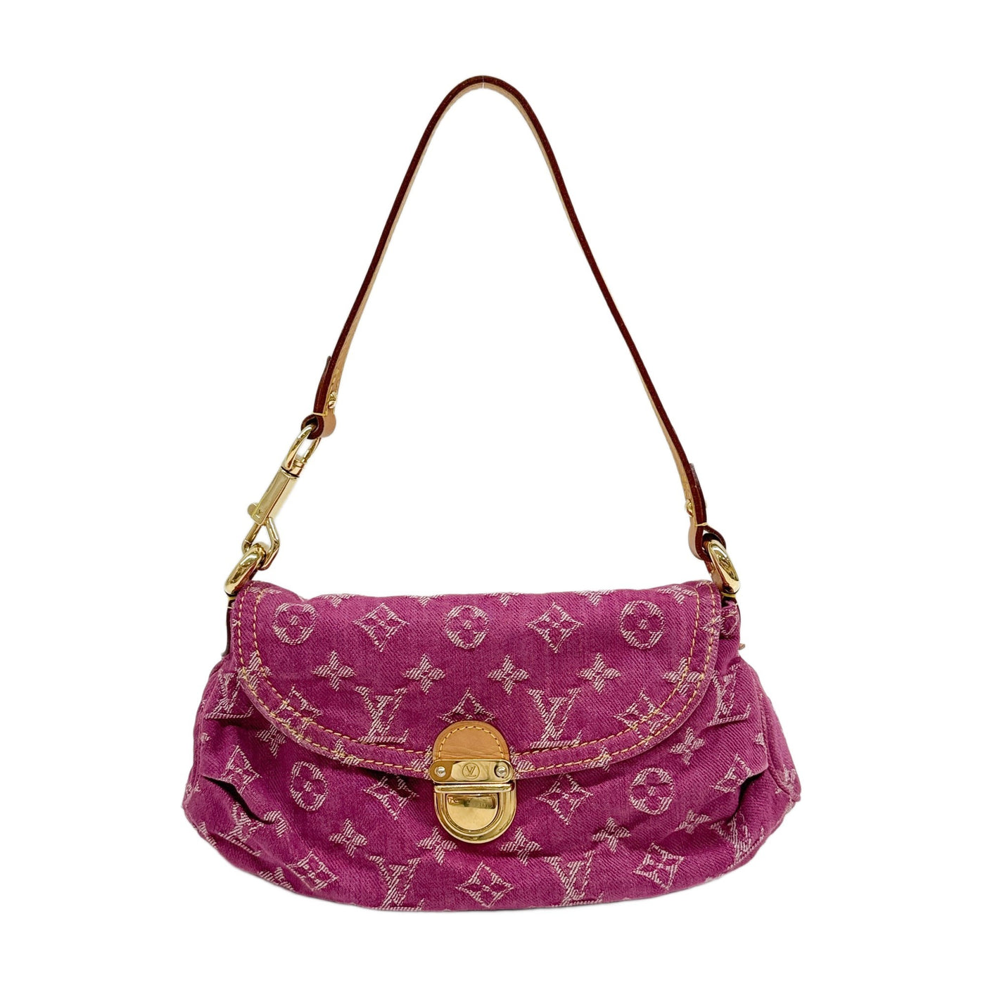 Pleaty Pink Monogram Denim Shoulder Bag
