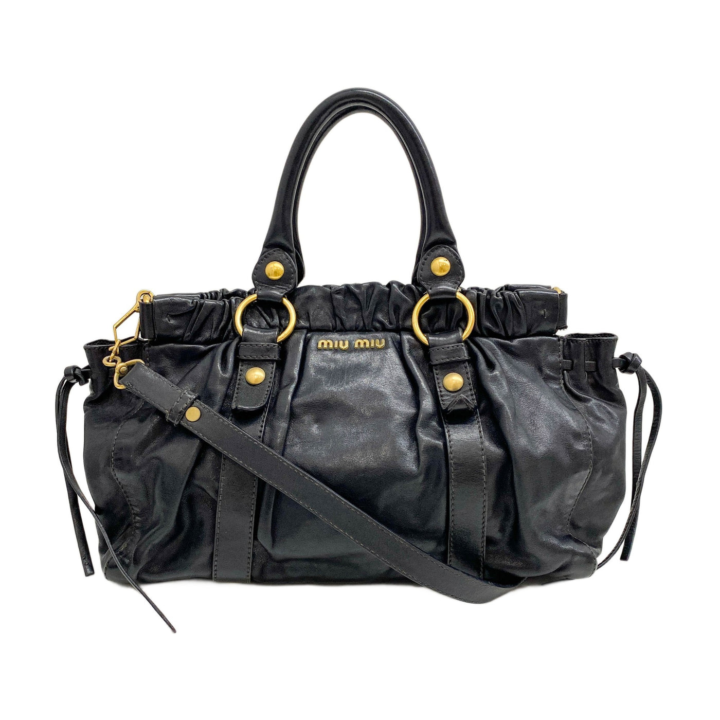 Vitello Bauletto Black Leather Handle Bag