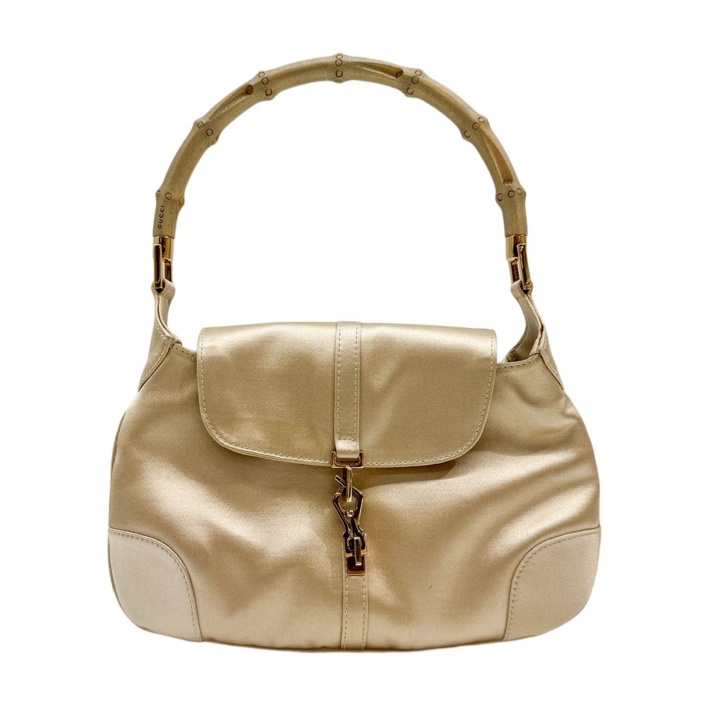 Bamboo Jackie Beige Satin Handle Bag