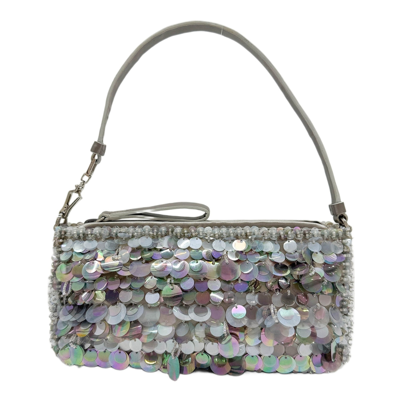Multi-color Sequin and Silver Satin Shoulder Bag