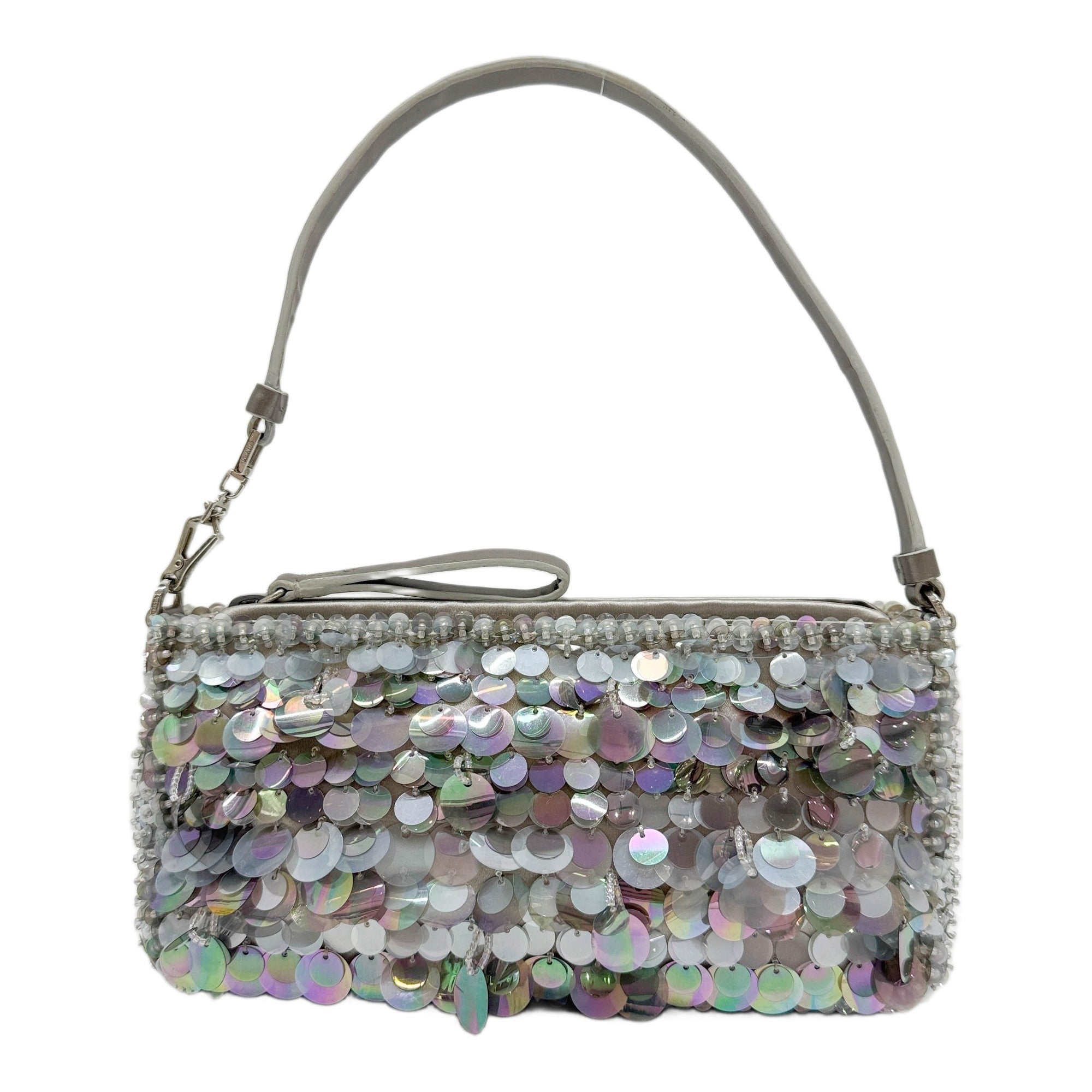 Multi-color Sequin and Silver Satin Shoulder Bag