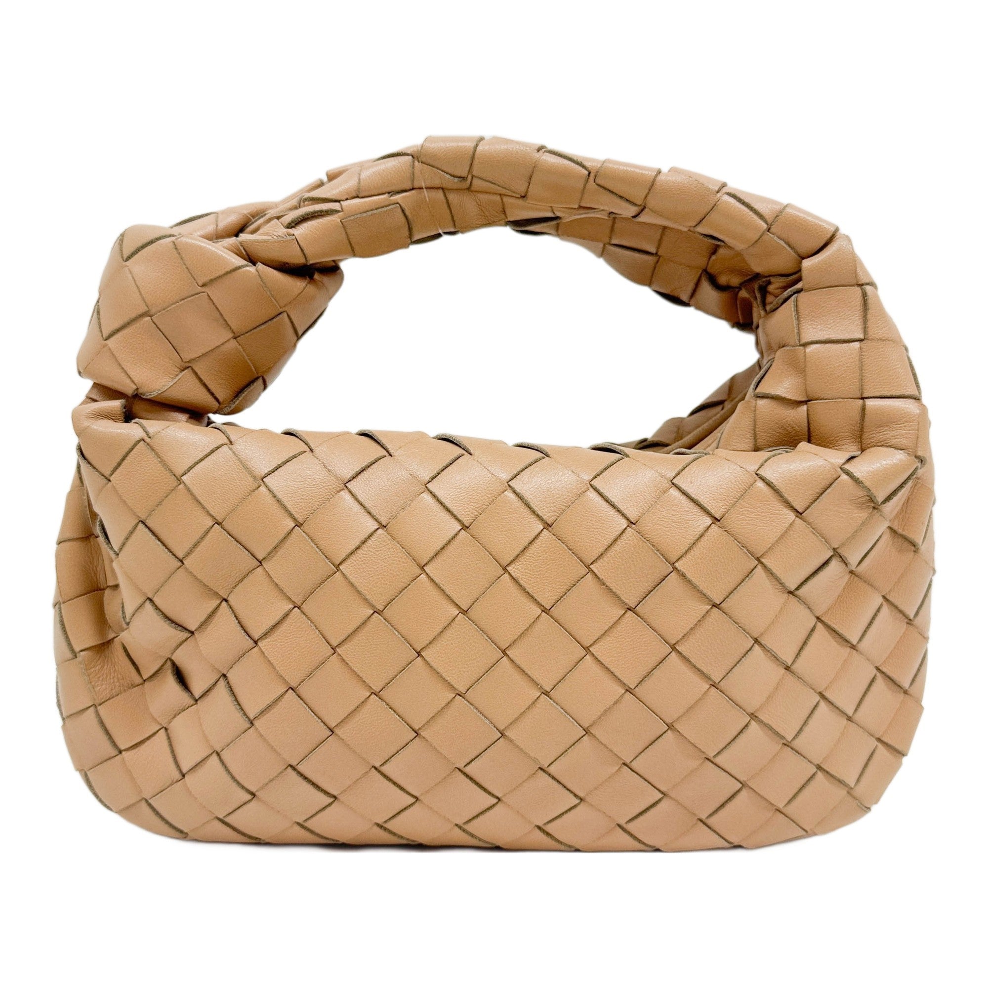 Intrecciato Beige Leather Hobo Handle Bag