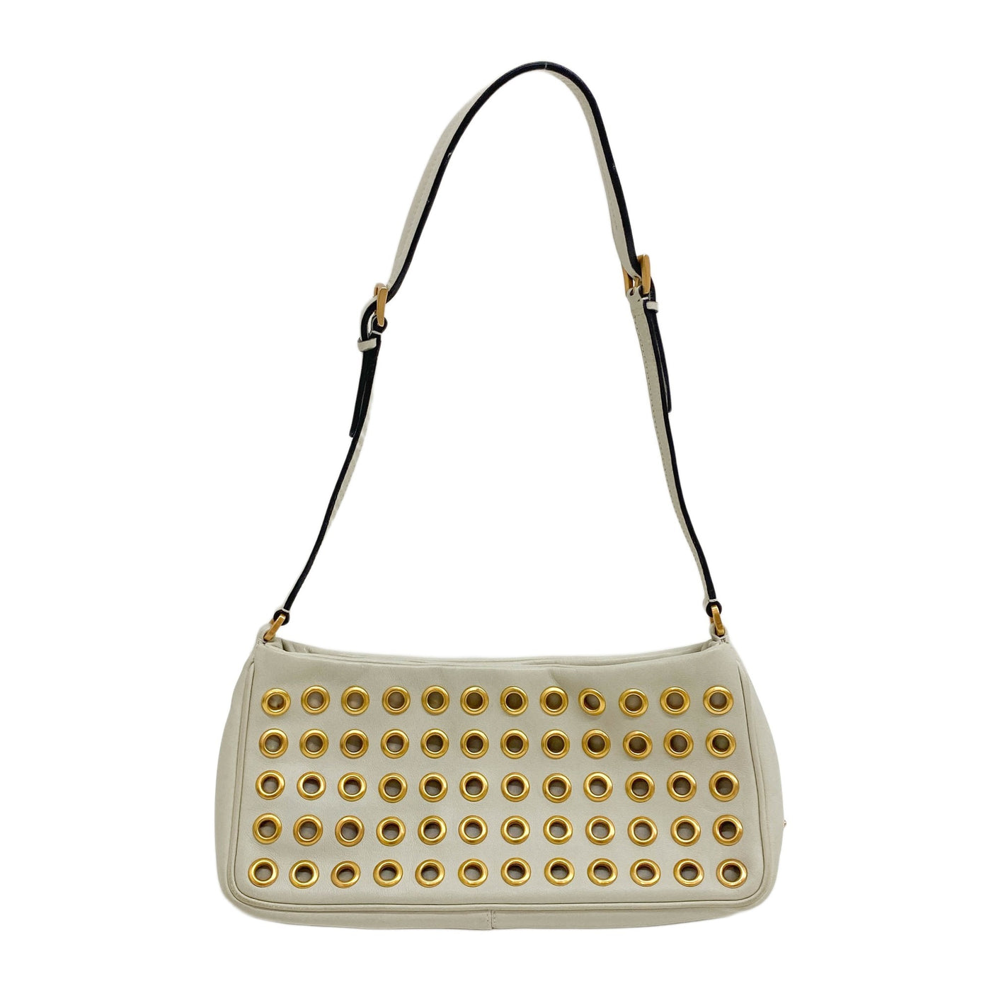 Gold Grommet While Leather Shoulder Bag