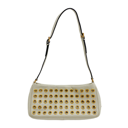 Gold Grommet While Leather Shoulder Bag