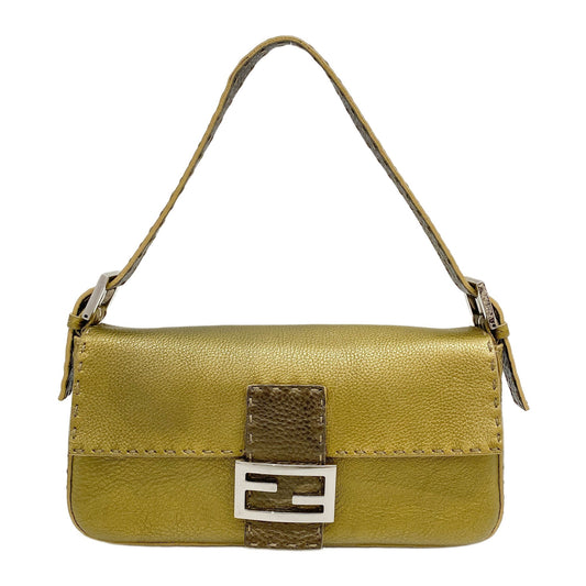 Baguette Gold Leather Shoulder Bag