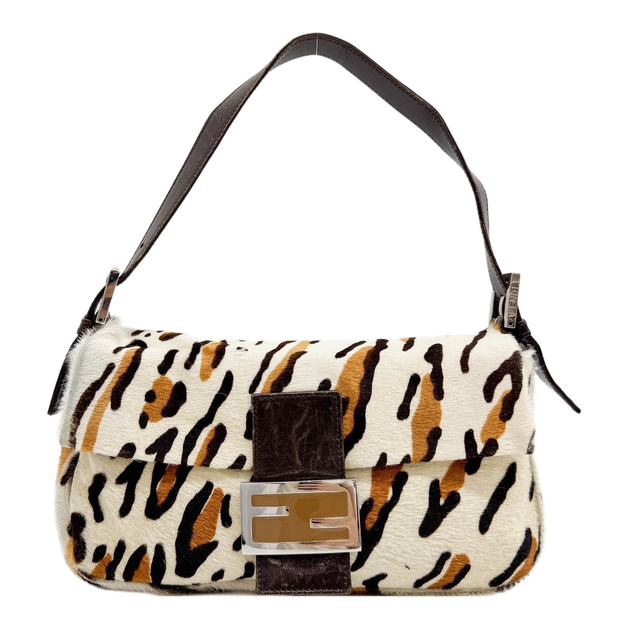 Baguette Animal Print Pony Hair Shoulder Bag