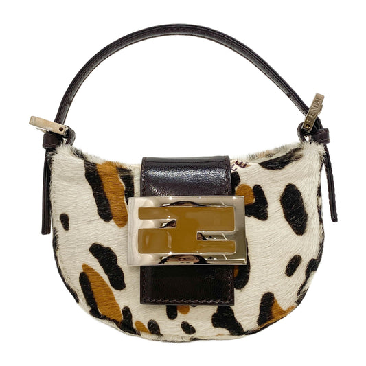 Mini Croissant Animal Print Pony Hair Handle Bag