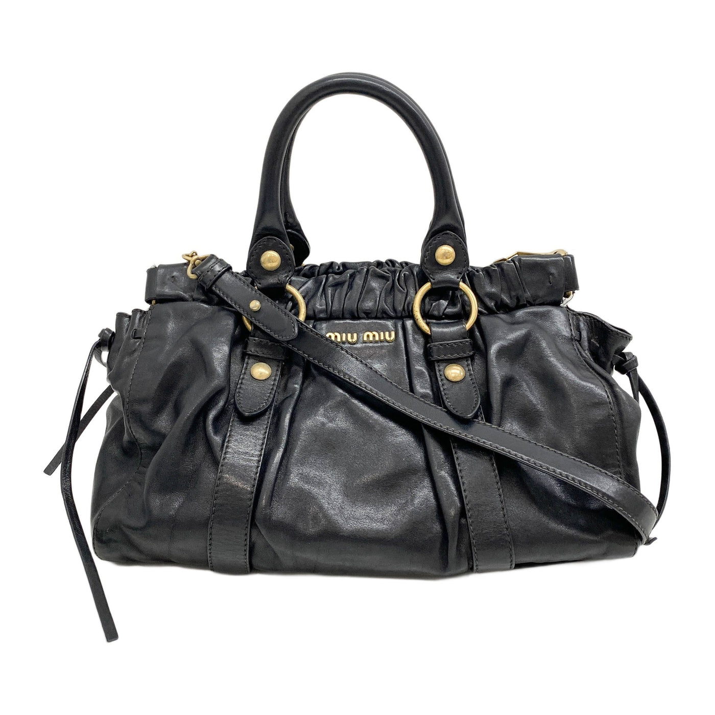 Vitello Bauletto Black Leather Handle Bag