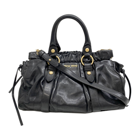 Vitello Bauletto Black Leather Handle Bag