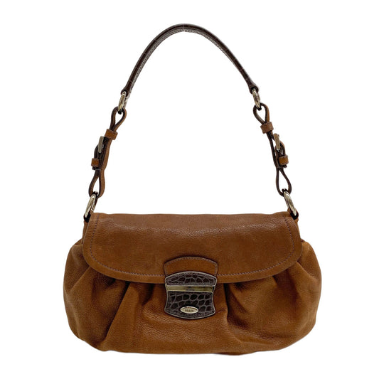 Brown Leather Pink Lining Shoulder Bag