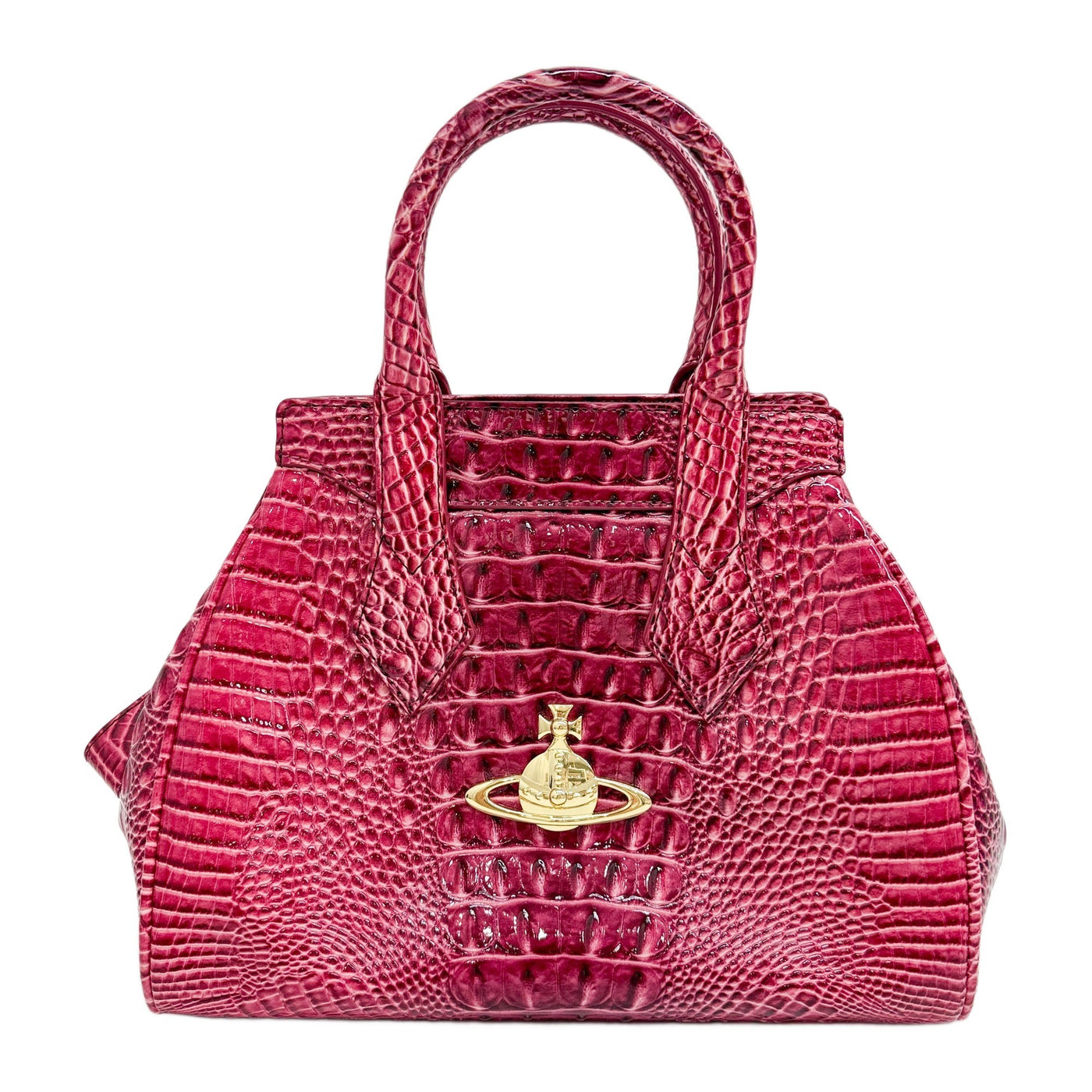 Pink Embossed Croco Leather Handle Bag