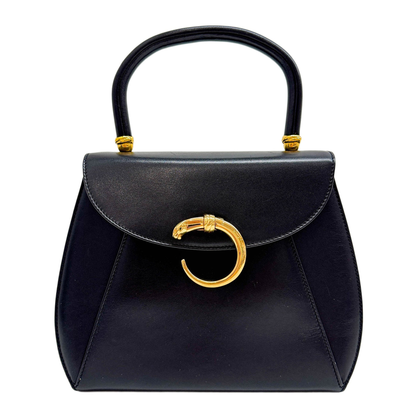 Panthere Black Leather Handle Bag