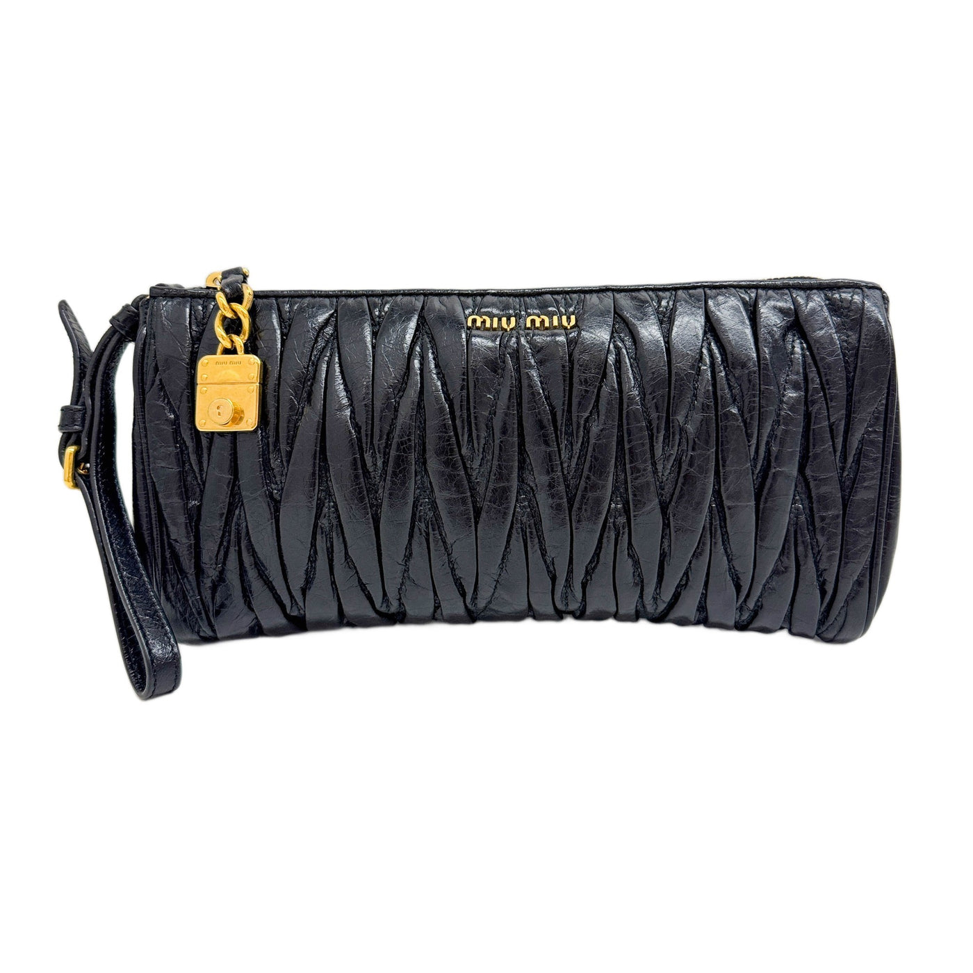 Matelasse Black Leather Clutch Bag