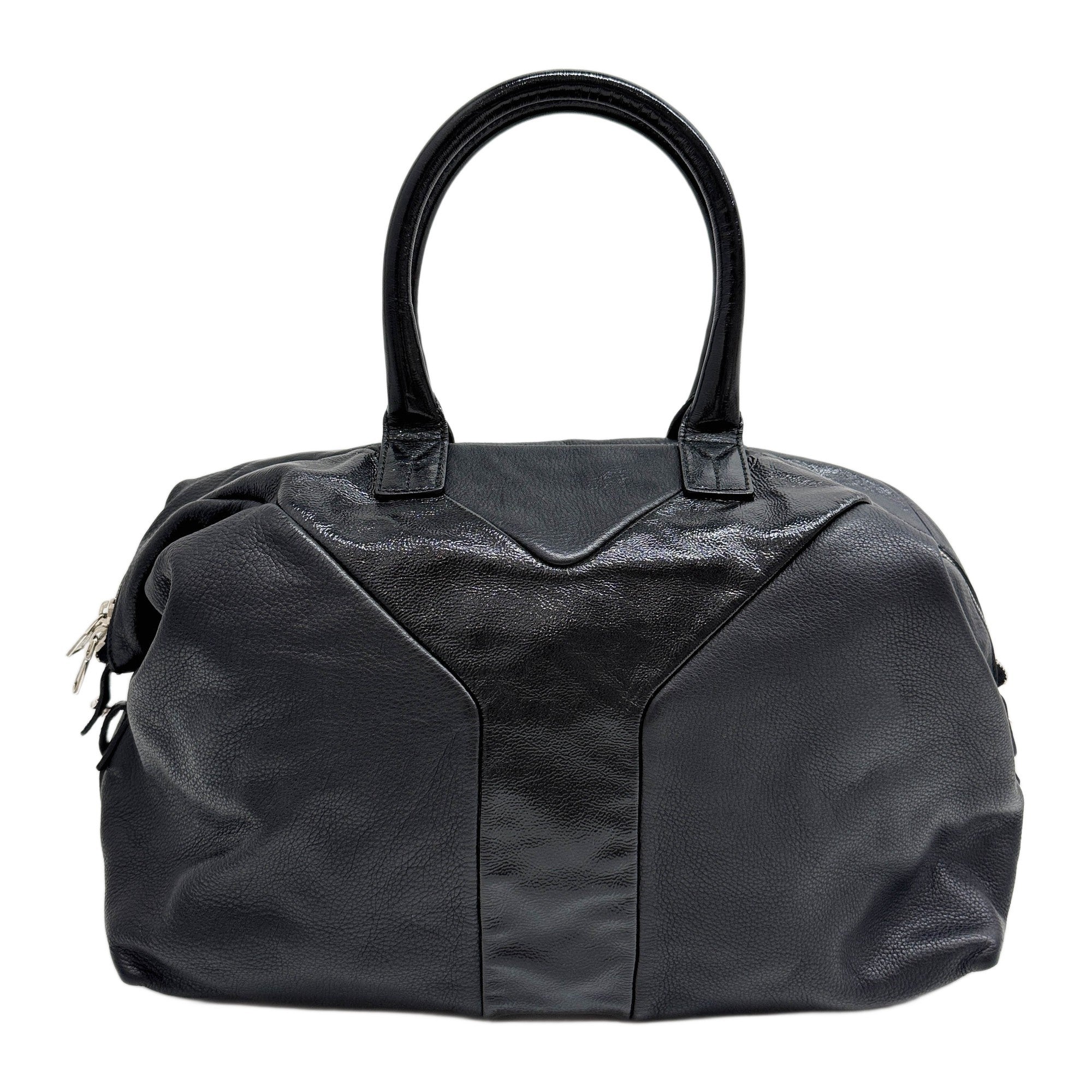 Black Leather Y Bowling Bag