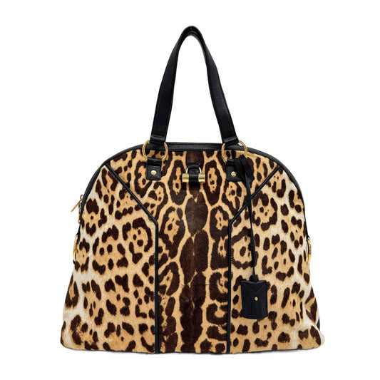 Leopard Print Pony Hair Y Bowling Bag