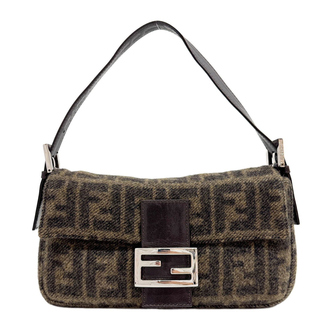 Baguette Zucca Brown Wool Shoulder Bag