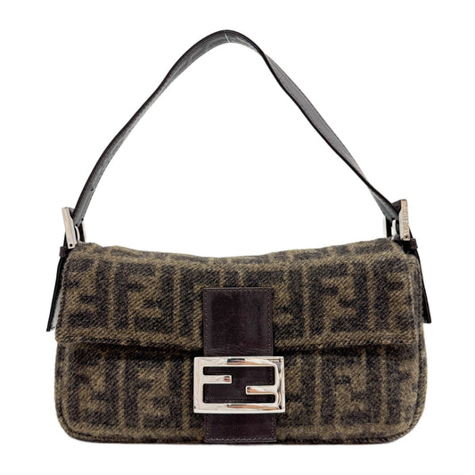 Baguette Zucca Brown Wool Shoulder Bag
