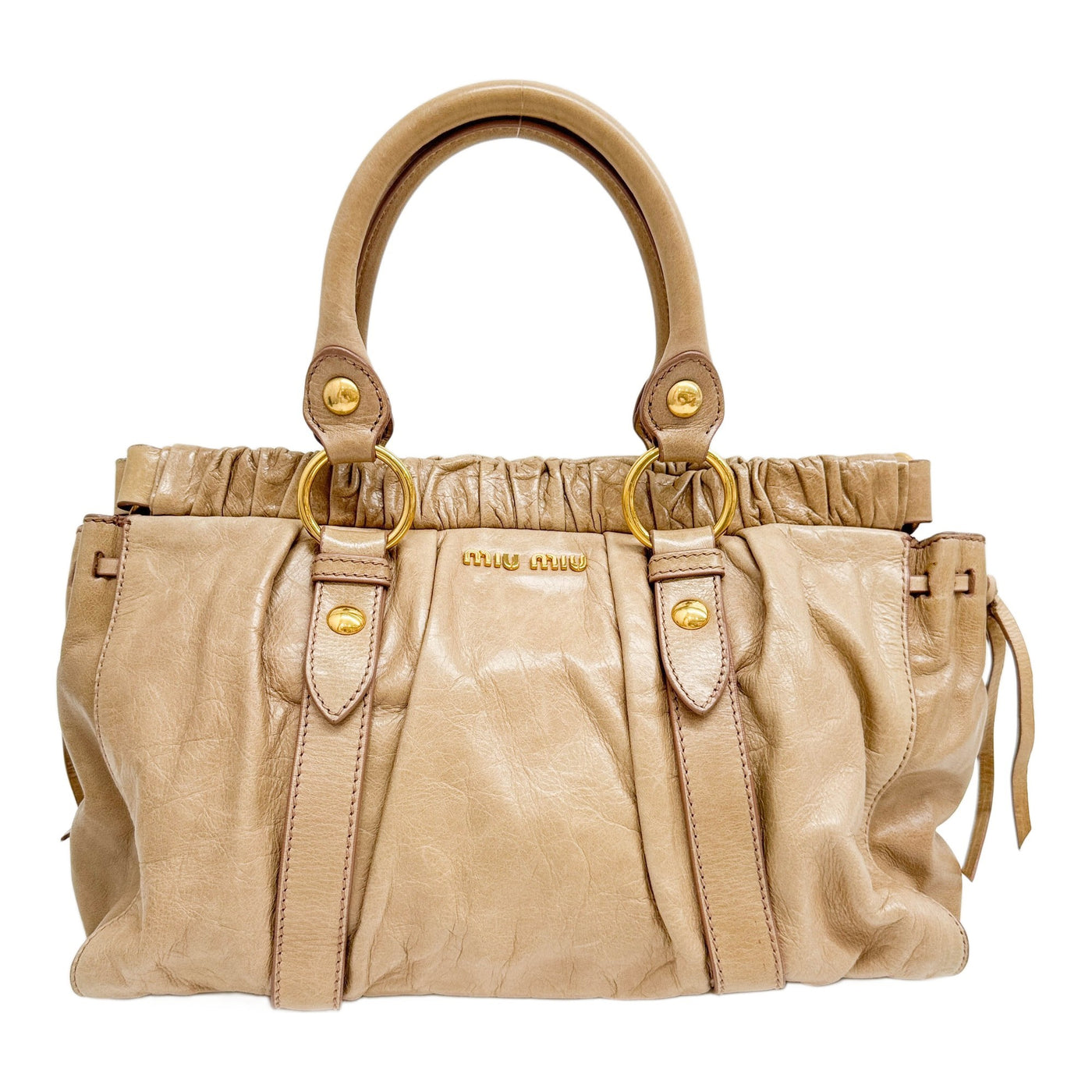 Vitello Bauletto Beige Leather Handle Bag