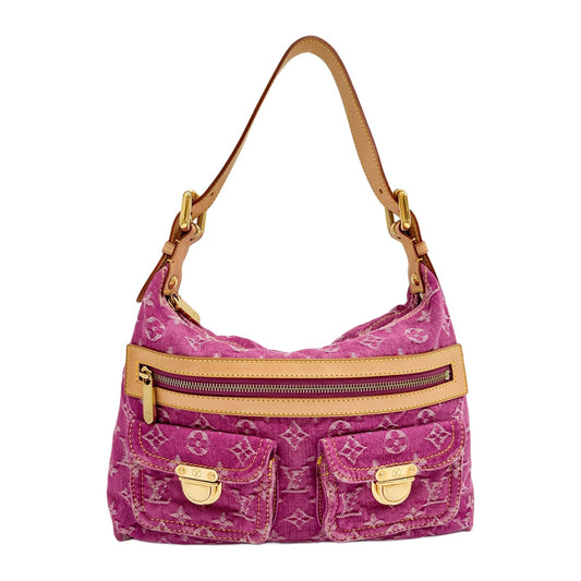 Monogram Baggy Pink Denim Shoulder Bag
