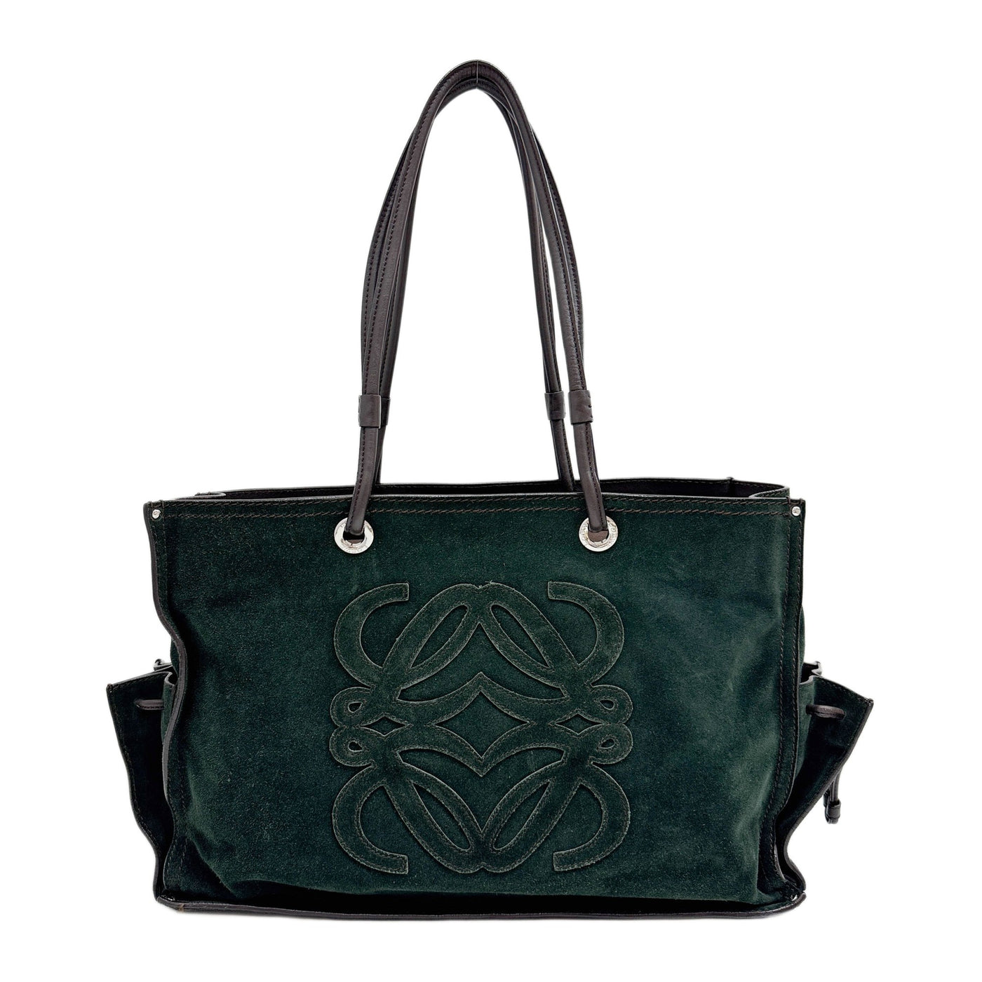 Anagram Green Suede Tote Shoulder Bag