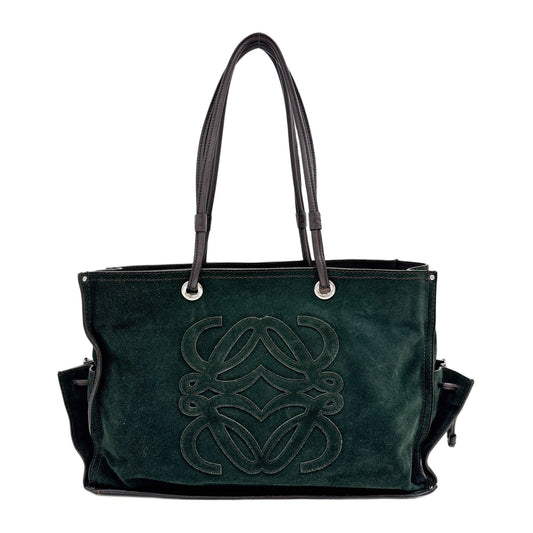 Anagram Green Suede Tote Shoulder Bag