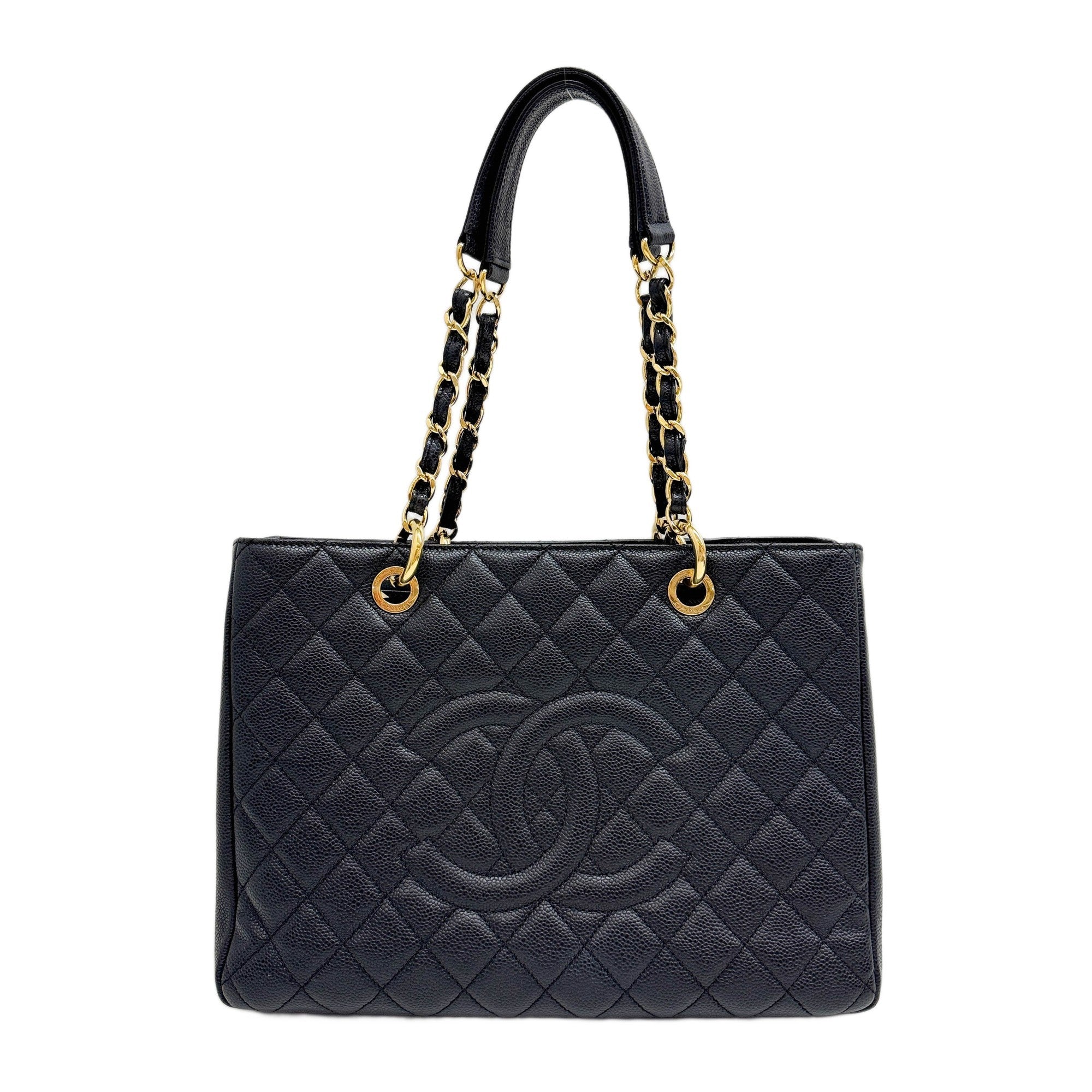 Black Caviar Skin Leather Tote Shoulder Bag