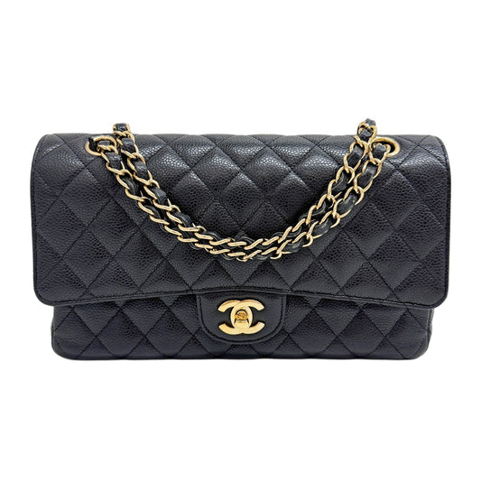 Double Flap 2019 Black Caviar Skin Chain Shoulder Bag