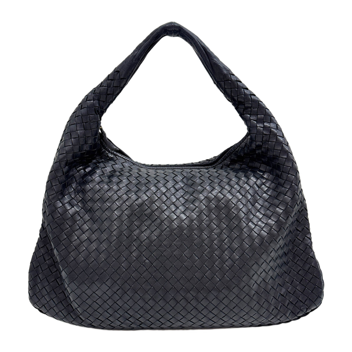 Intrecciato Black Leather Hobo Shoulder Bag