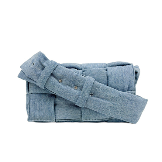 Maxi Cassette Veneta Intrecciato Light Blue Denim Shoulder Bag