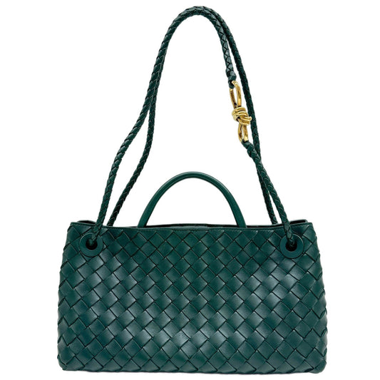 Andiamo East West Veneta Intrecciato Dark Green Two Way Bag