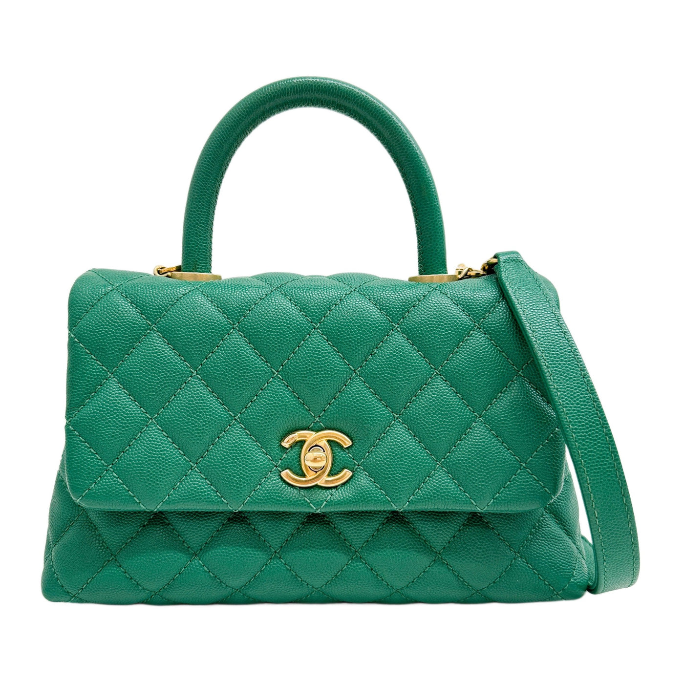 Coco Handle 2017-2018 Matelasse Green Leather Two Way Bag