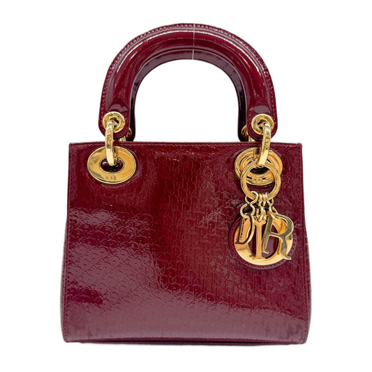 Mini Lady Dior Red Trotter Canvas Patent Leather Two Way Bag