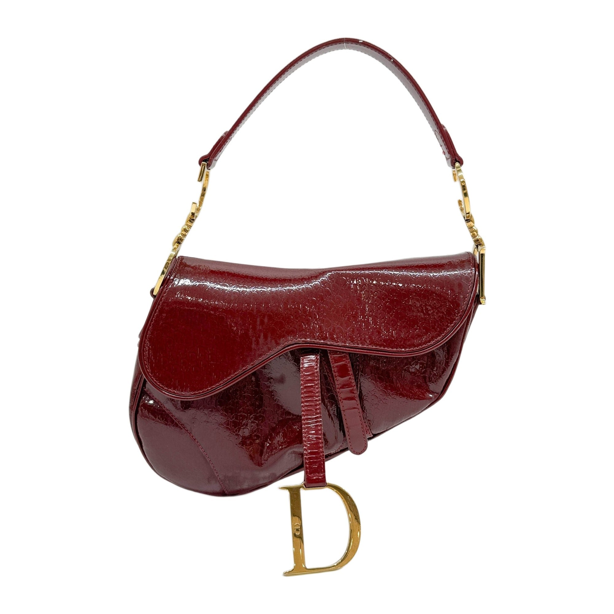 Saddle Red Trotter Canvas Patent Leather Shoulder Bag