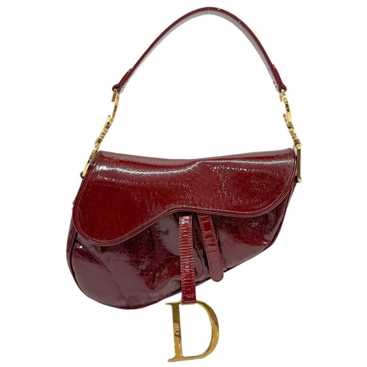 Saddle Red Trotter Canvas Patent Leather Shoulder Bag