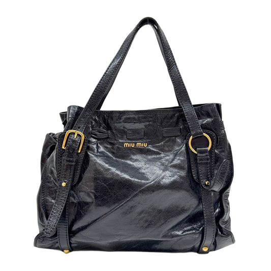 Vitello Lux Bow Bag Black Leather Shoulder Bag