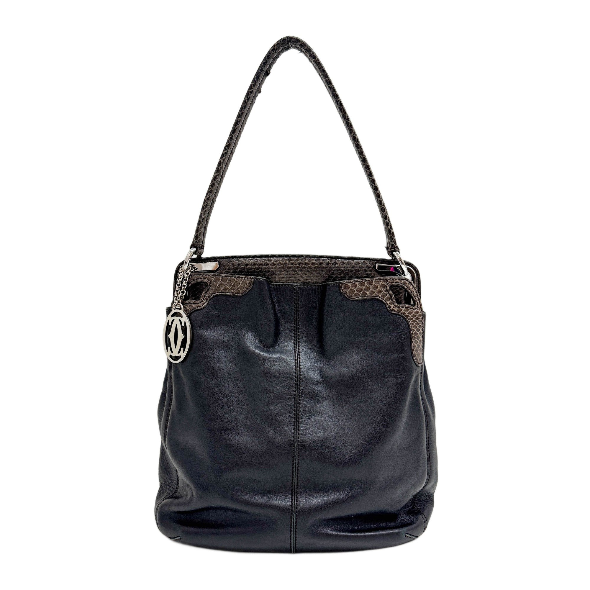 Marcello Python Trim Black Leather Shoulder Bag