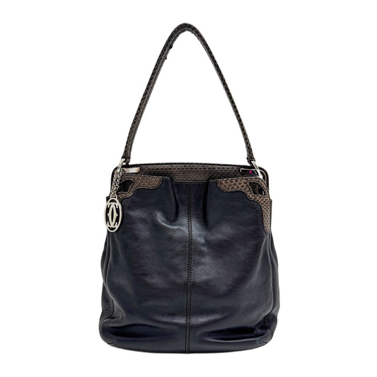 Marcello Python Trim Black Leather Shoulder Bag