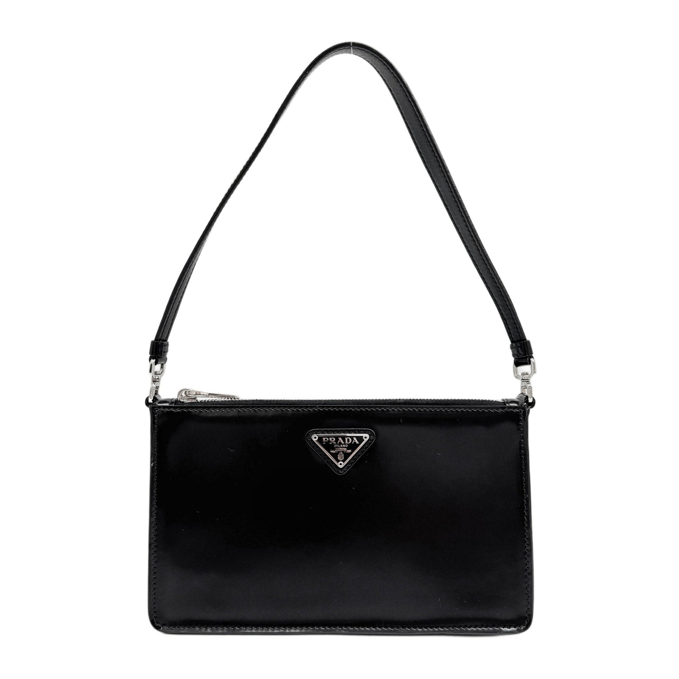Brushed Leather Triangle Plaque Black Leather Mini Bag