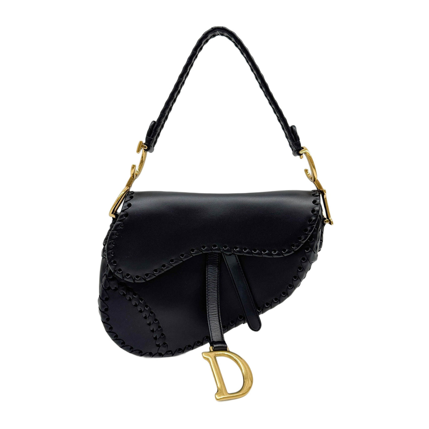 Saddle Woven Black Leather Shoulder Bag