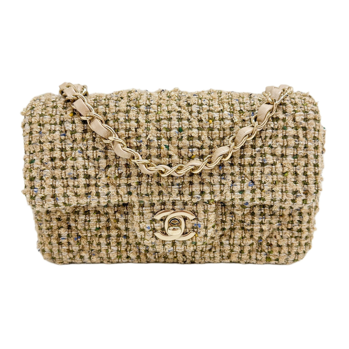 Rectangular Mini Classic Flap 2021-2026 Multicolor Weaving Beige Tweed Shoulder Bag