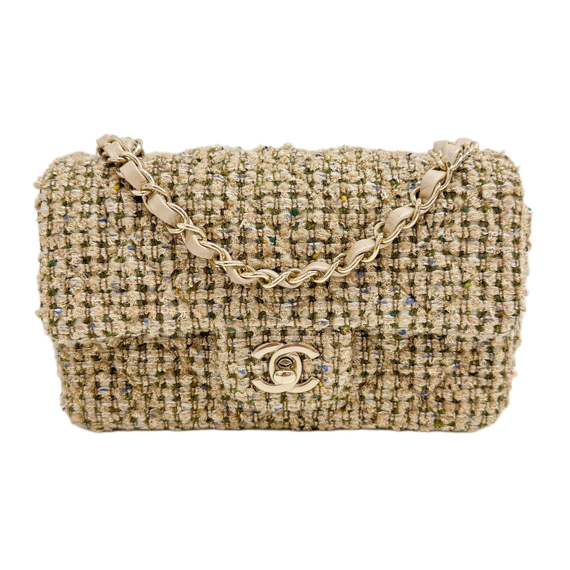 Rectangular Mini Classic Flap 2021-2026 Multicolor Weaving Beige Tweed Shoulder Bag