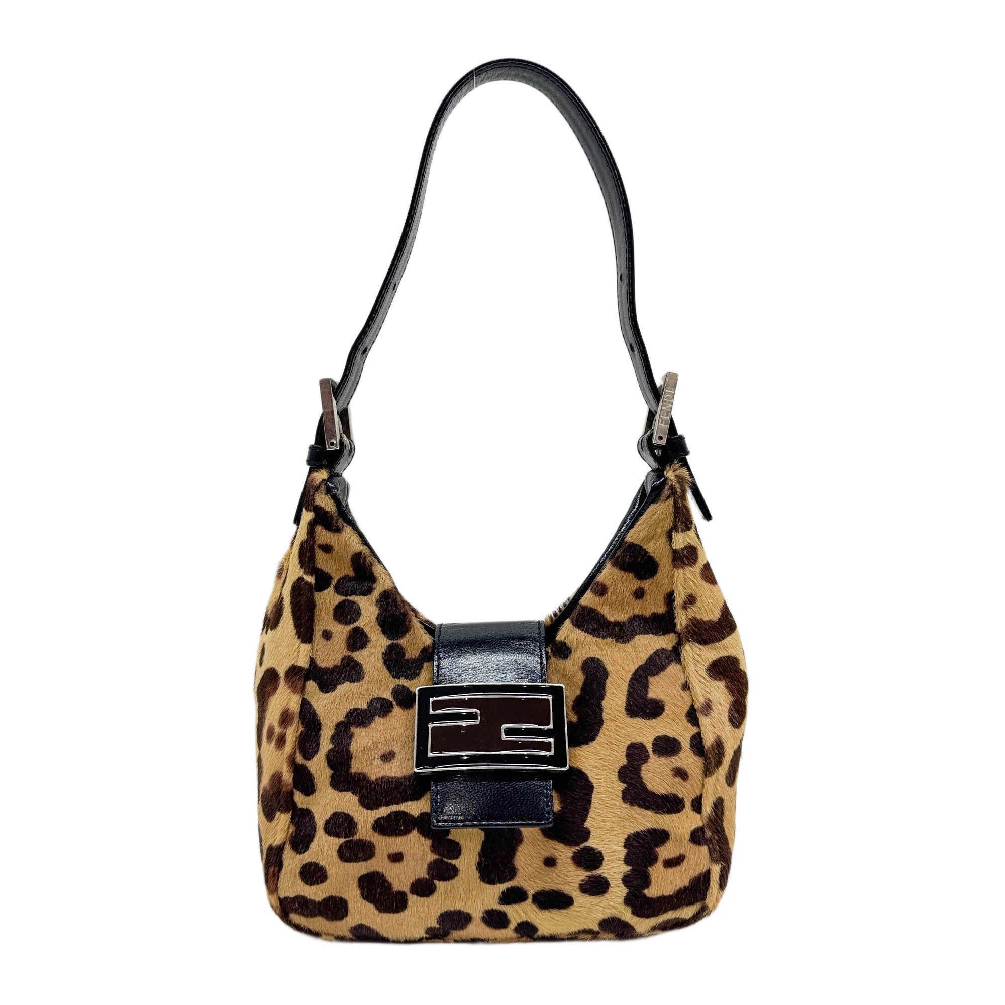 Small Brown Leopard Print Pony Hair Shoulder Bag